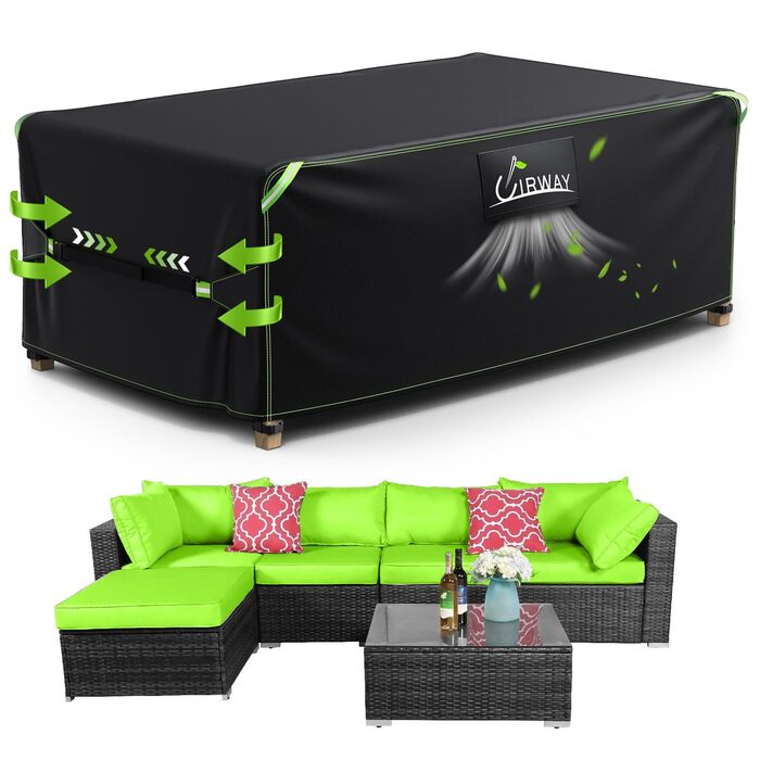 Накладка для садово-патіо меблів UIRWAY, водовідштовхувальна, 210x110x74 см, Oxford 420D, з вентиляційними отворами та світловідбиваючими смугами