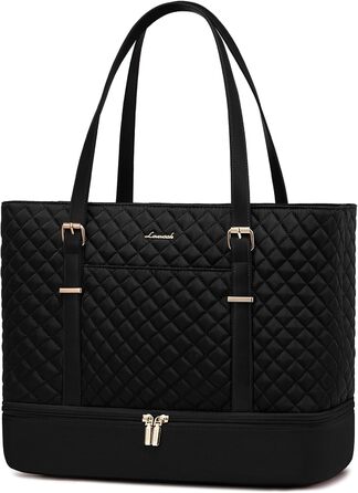 Сумка для ноутбука LOVEVOOK 15.6 дюймів для жінок з відділенням для ланчу, сумка-шопер, ділова сумка, портфель, сумка для навчання, містка, водонепроникна, чорна