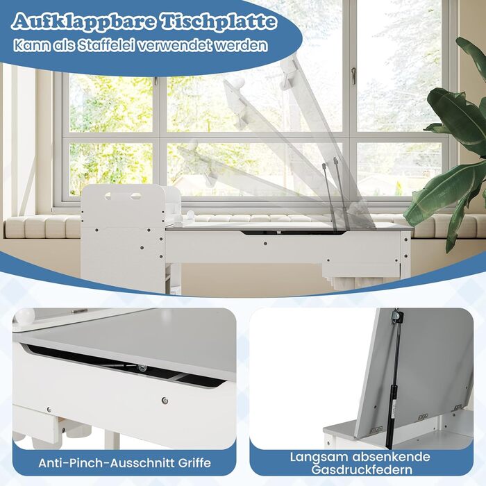 Дитячий стіл COSTWAY 3 в 1 з 2 стільцями, мольберт, органайзер, сірий (120x60x60 см)