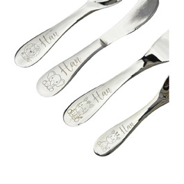 Дитячий набір столових приборів з гравіюванням імені | Персоналізований посуд для дітей | Подарунок на хрещення, день народження | Тема: Сафарі, Екскаватор