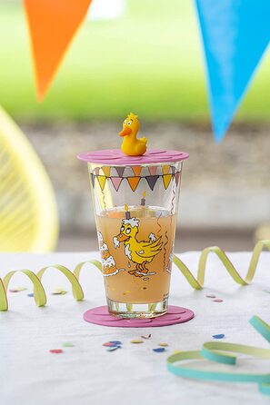 Склянки Леонардо Бамбіні, набір з 6 шт. , склянки для соку, придатні для миття в посудомийній машині, дитячі скляні кружки із зображенням миші, слона, качки 215 мл, 021421 (качка 300 мл)