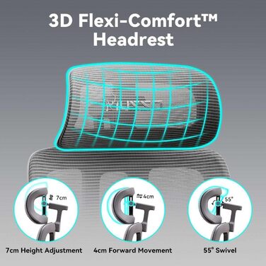 Крісло офісне MUSSO H80 Pro з ергономічною спинкою, сітчасте, з підтримкою попереку, регульовані підлокітники, підставка для ніг, темно-сіре