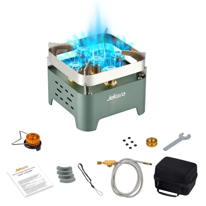 Газовий намет 9000W для кемпінгу, похідний, з нержавіючої сталі, для бутанових картриджів MFS-1a, для пікніків, трекінгу, хайкінгу, з кейсом, зелений