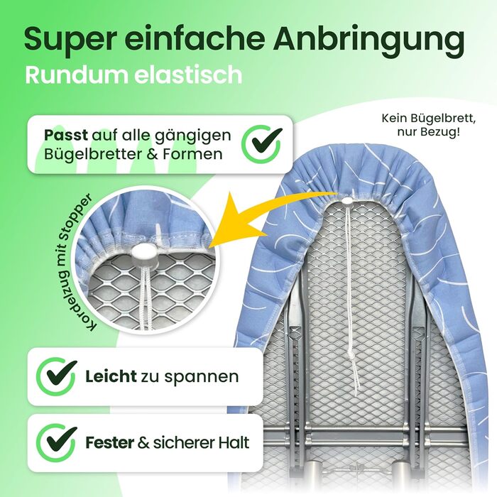 Чохол для прасувальної дошки SiplySooth 120x40 см, OEKOTEX100, виготовлено в Німеччині, комфортний, сірий/білий (блакитний/білий, XXL)