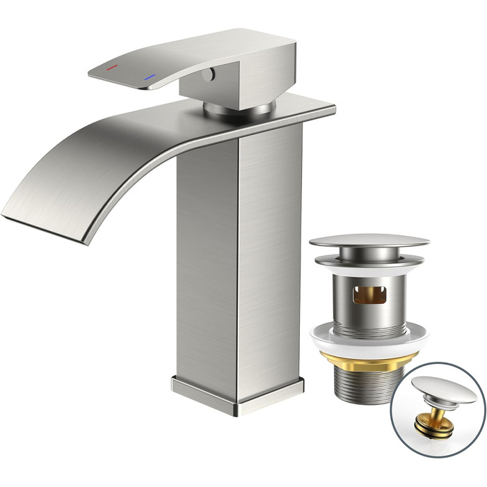 Змішувач для ванної кімнати Forious, водоспад, одноручний, хром, висота виливу 80 мм, економія води та енергії