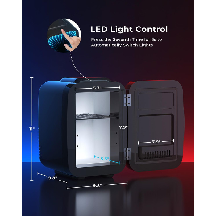 Міні-холодильник BEICHEN 4Л з RGB-підсвіткою, функція охолодження та підігріву 2в1, для напоїв, косметики та геймінгу, AC 220V/DC 12V (Чорний)