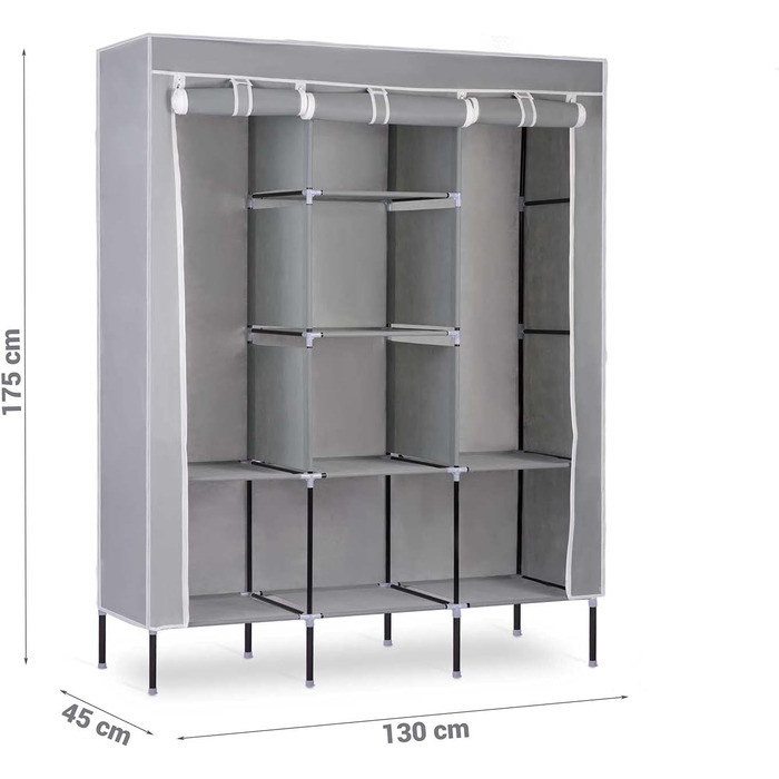 Тканинна шафа Розкладна шафа Текстильна шафа-купе XXL, 45x130x175 (світло-сірий)