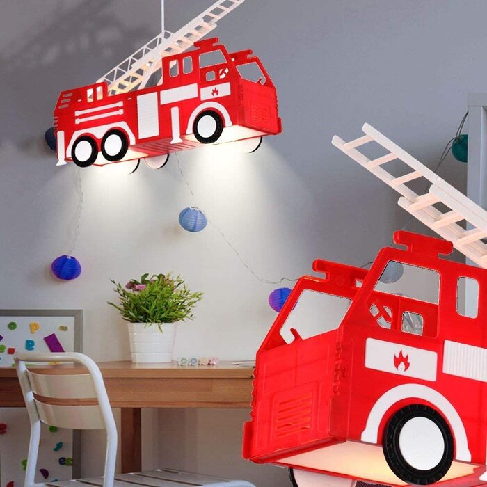 Підвісний світильник у вигляді пожежної машини, червоний Підвісний світильник, освітлення для дитячої ігрової кімнати, Globo 15726