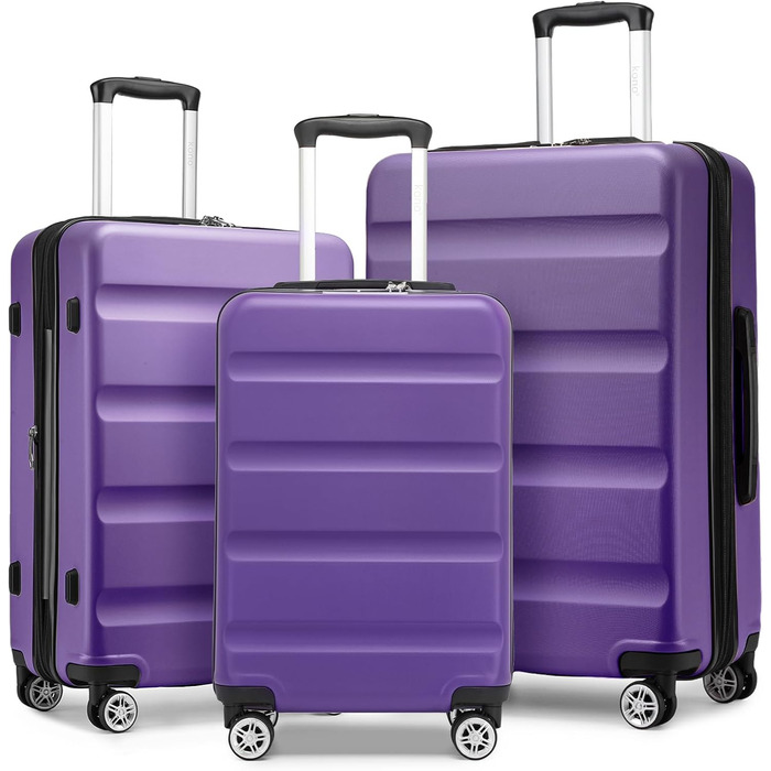 KONO Чемодан-валіза ручної поклажі, 55x35x22 см, 3 шт. (фіолетовий) з TSA-замком та подвійними коліщатками для подорожей та бізнесу