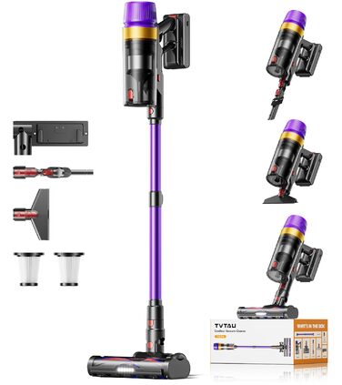 Акумуляторний пилосос бездротовий для шерсті тварин, 1.8л з дисплеєм, 55000Па/620Вт/75хв, вертикальний з анти-заплутувальною щіткою та док-станцією для килимів/твердих підлог/авто, фіолетовий