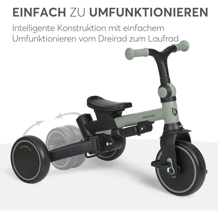 Триколісний велосипед KikkaBoo Dreirad 8-в-1 з ручкою для батьків, алюмінієва рама, зелений. Для дітей від 1 року.