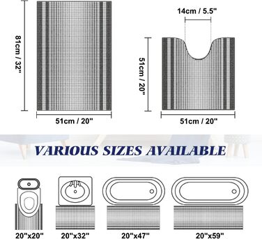 Набір килимків для ванної McEu з 3 предметів, нековзні миються Килимки для ванної 120x51 см66x44 см і U-подібний контурний килимок для унітазу 551 см, абсорбуючі Килимки для ванної з мікрофібри з синелі для ванної кімнати, (851 см551 см, темно-сірий)