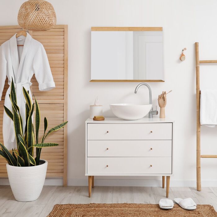 Дзеркало для ванної кімнати Relaxdays на стіну з бамбуковою полицею