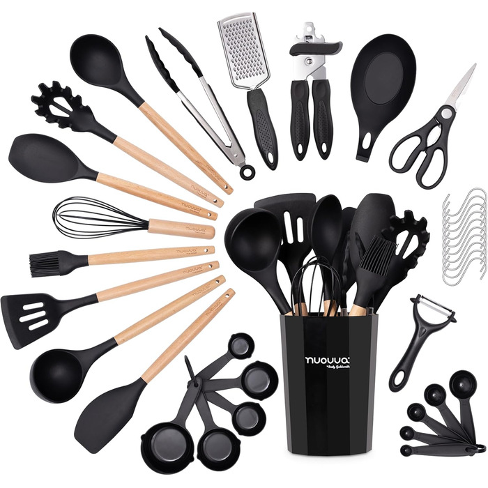 Набір кухонного приладдя Nuovva, 35 предметів, антипригарне покриття, силікон, чорний