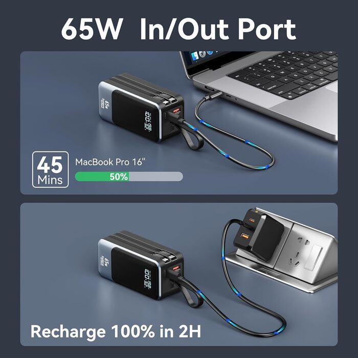Power Bank Selore&S 65W з USB-C, 4 порти, для iPhone, Galaxy, MacBook, iPad, дронів, чорний