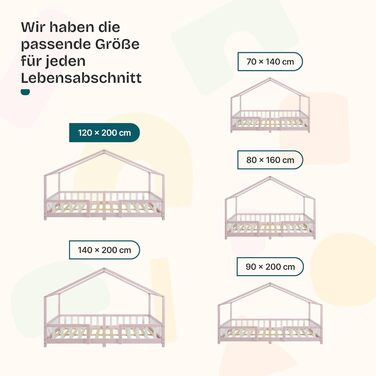 Дитяче ліжко Treviolo Hausbett від en.casa: дерев'яне ліжко Montessori з захистом від падіння, 120x200 см