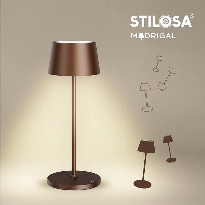 Стильна LED-лампа Stilosa на акумуляторі - бездротова торшерна лампа з торшером з сенсорним керуванням, USB-C, для дому та на вулицю (діаметр основи 30 см, бронза)