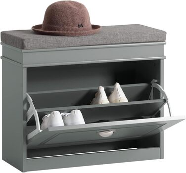 Полка для взуття SoBuy з подушкою для сидіння та місцем для зберігання, вузька, до 150 кг, сірий, 60x51x24 см