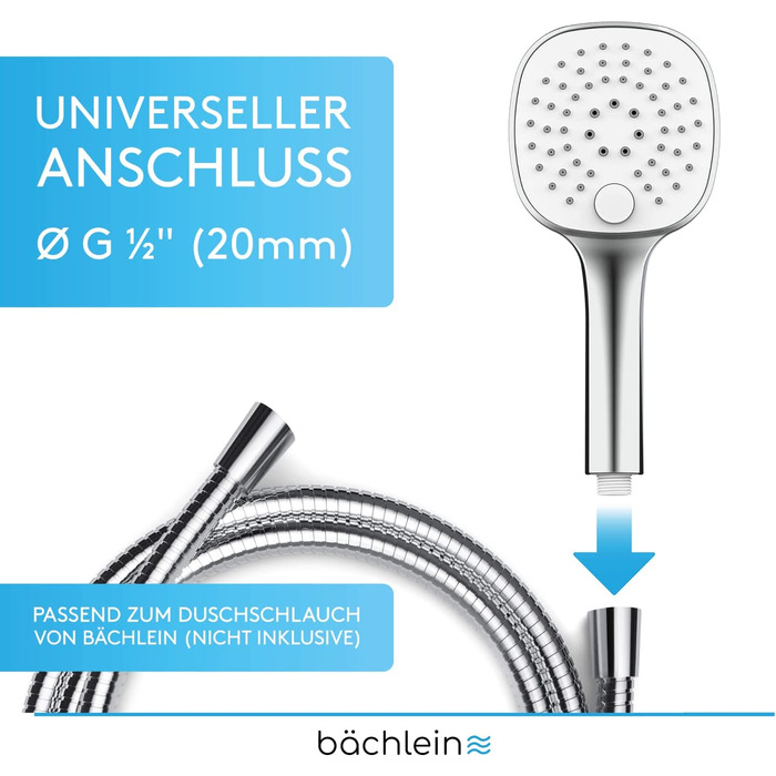 Універсальний душ Bchlein-Насадка для душу з 3 типами струменя, легко замінна зручною кнопкою-хромована кругла насадка для душу-Ручний душ стандартного розміру G 1/2 (хромований кут)