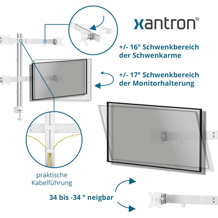 Кріплення для монітора Xantron® ECO-E62: підходить для моніторів 17-32 дюймів, VESA 75x75 & 100x100, для плоских та вигнутих моніторів, комплект з монтажним матеріалом (6 моніторів)