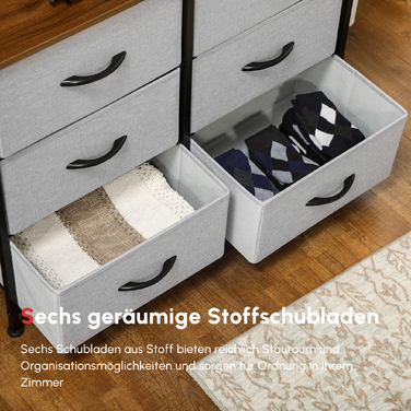 Комод-біксом з 6 тканинними шухлядами, 80 x 30 x 62,5 см, Коричневий + Чорний + Сірий