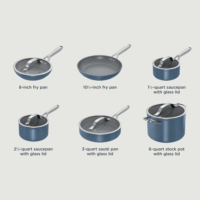 Набір посуду Ninja Ceramic Pro CW39011MM: 11 предметів, керамічне покриття, антипригарні каструлі та сковорідки з кришками, сумісний з індукцією, для всіх типів плит, PTFE-free, Blue Macaron