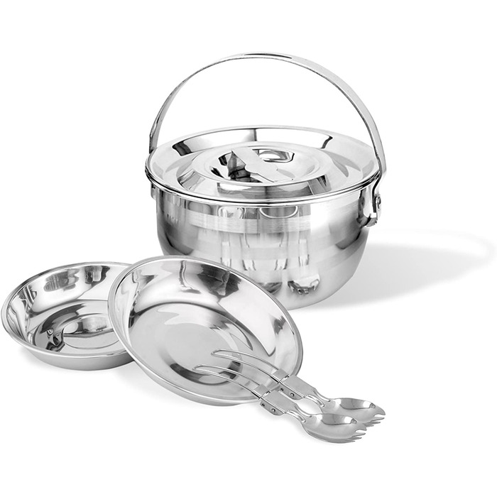 Набір посуду для кемпінгу BRAMBLE (9 предметів) з нержавіючої сталі: каструлі, посуд та столові прибори