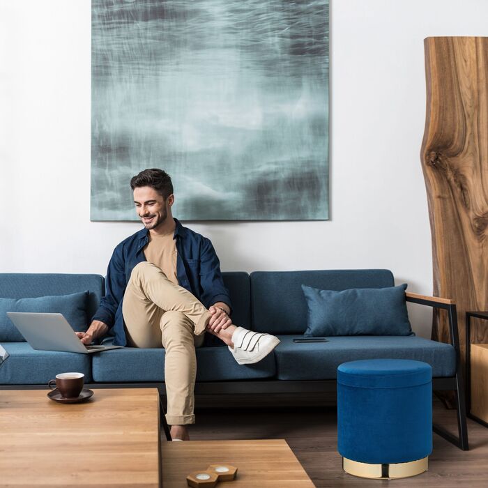 Relaxdays М'яке крісло-пуф з місцем для зберігання, блакитне