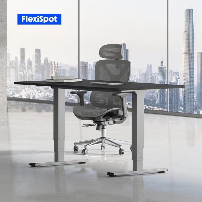 Електричний регульований стіл FLEXISPOT 120x80 см з подвійним мотором - ергономічний стоячий стіл для дому та офісу, 100 кг, тиха робота (<50 дБ), сірий + чорний