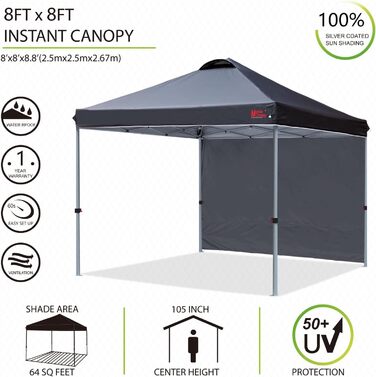 Павільйон MasterCanopy 2,5x2,5 м, складаний, з 1 стінкою, для ринку, саду, двору, чорний