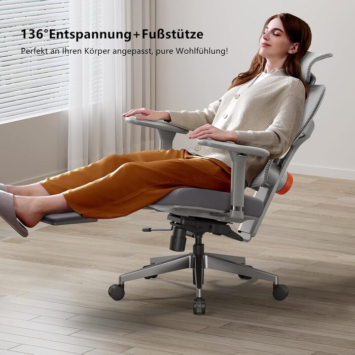 Офісне крісло Newtral Ergonomic NT002 з регульованою підголівником та підлокітниками (сірий), знімний стіл