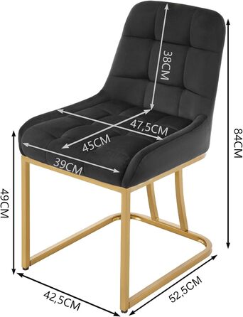 Стілець для їдальні WOLTU, кухонний стілець з велюру, набір 8 шт., чорний, з металевим каркасом