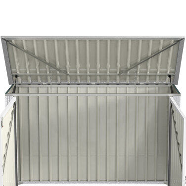 Ящик для сміттєвих баків Outsunny – міцна сталева коробка для зберігання та захисту двох сміттєвих баків. Розміри: 178,5 x 104,5 x 128,5/113 см. Забезпечує надійне зберігання та захист від несанкціонованого доступу завдяки замку. Колір: зелений.