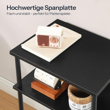 HOOBRO Підставка для програвача, 3-рівнева, приставний столик, органайзер для платівок, CD та альбомів, вінтажний коричневий та чорний (Чорний)