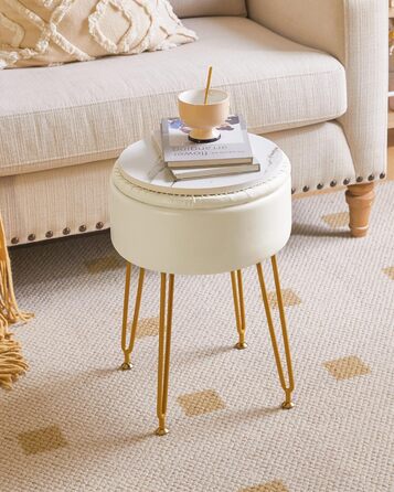 Пуф з м'якою оббивкою та місцем для зберігання IBUYKE, білий, з металевими ніжками, знімний чохол