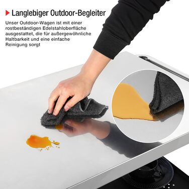 Мобільний сервісний візок для гриля з 3 рівнями, відкидним столиком та поворотними колесами на 360° з гальмом – багатофункціональний гриль-стіл з нержавіючої сталі для барбекю та саду