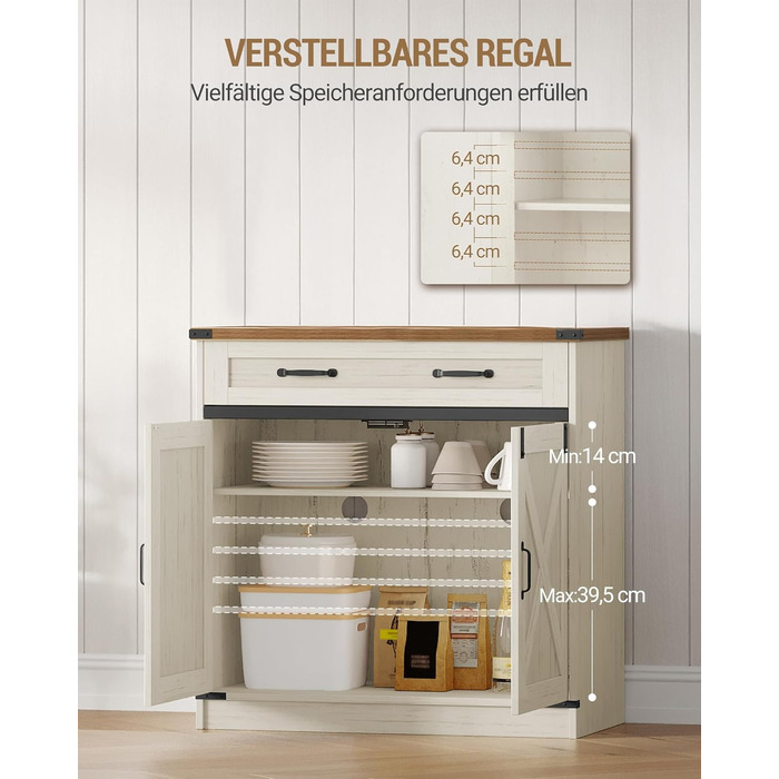 Кухонна шафка Hzuaneri з шухлядою, шафа для зберігання з 2 дверцятами, регульовані полиці, стиль кантрі, для кухні/вітальні, вінтажний коричнево-білий SC94814X (40x80x80 см)