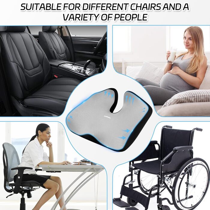 Ортопедична подушка для сидіння на офісне крісло, для спини, з memory foam, сіра