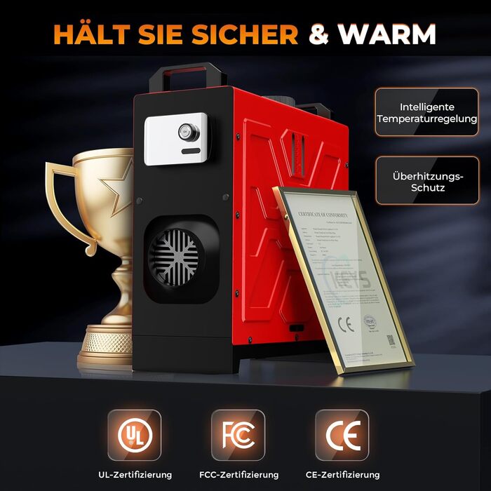 Дизельний обігрівач 8kW, 12V/24V з пультом керування та додатком, для авто, RV, човнів, вантажівок, з LCD-дисплеєм та шумопоглиначем