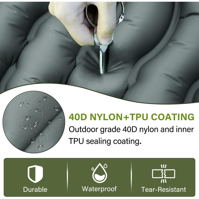 Надувний кемпінговий килимок Yuzonc Isomatte з вбудованим насосом та подушкою, компактний легкий матрац для походу та пляжу (Сірий)