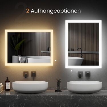 Дзеркало для ванної кімнати EMKE з підсвічуванням 120x60 см, антизапарник, кнопковий вимикач, тепле та холодне біле світло, IP44, енергозберігаюче