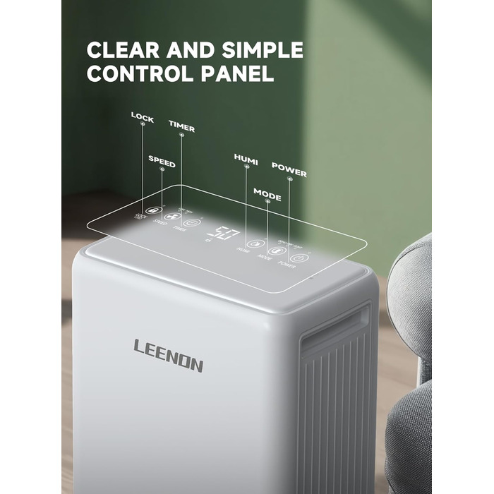 Електричний осушувач повітря 12L/день з таймером, фільтром та захистом від дітей. Тиха робота, смарт-режим, економія енергії, проти цвілі та вологи.