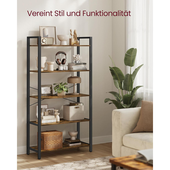 Стелаж VASAGLE Regal: 5 полиць, для офісу, вітальні, спальні, кухні, 30 x 80 x 153 см, вінтажний коричневий + чорний