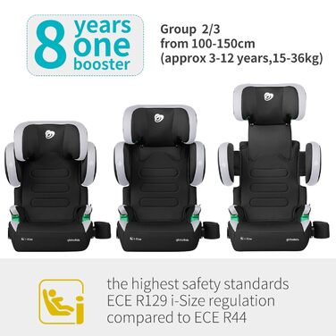 Автокрісло дитяче 15-36 кг з Isofix, i-Size, 3.5-12 років, регульована спинка та підлокітники, з підстаканником, зелене