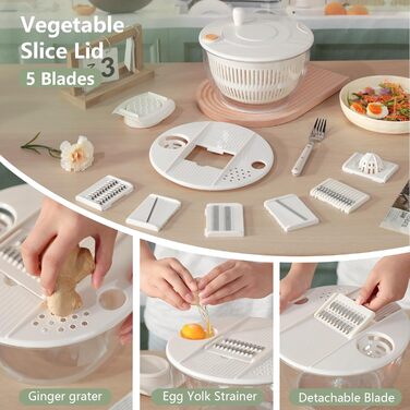 Салатниця-швидкообертач Cozary 4.5L 7-в-1: миття, сушіння, нарізка овочів та фруктів