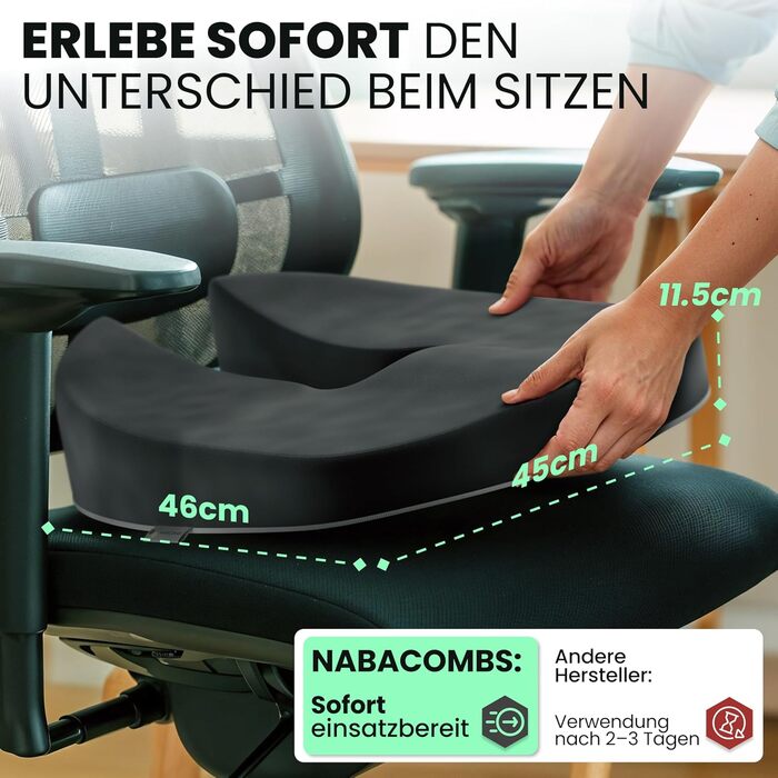 Ортопедична подушка для сидіння – ергономічна, з піною з пам'яті, знімає навантаження з куприка та спини, готова до використання – сертифікована IGR та перевірена Oeko-Tex, ідеальна для офісу, авто, подорожей та вагітності