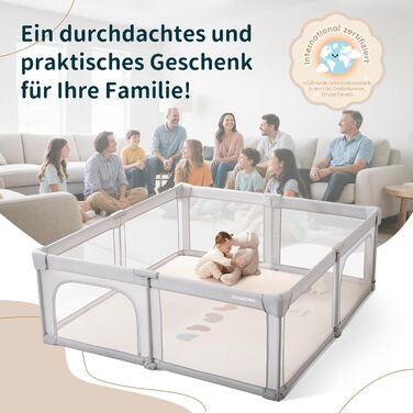 Дитячий манеж Laufotey, 150x150x68 см, сірий, з тканини Oxford, швидкозбірний