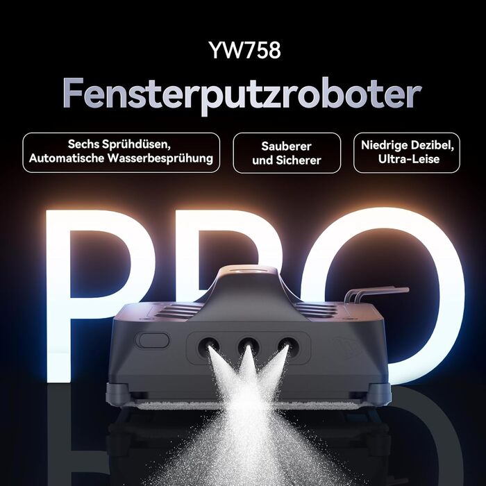 Робот для миття вікон з 6 водяними форсунками, потужністю всмоктування 8000 Па та технологією розпізнавання країв. Підходить для внутрішніх та зовнішніх вікон. В комплекті бак для води 100 мл для ефективного очищення та точного планування. YW758
