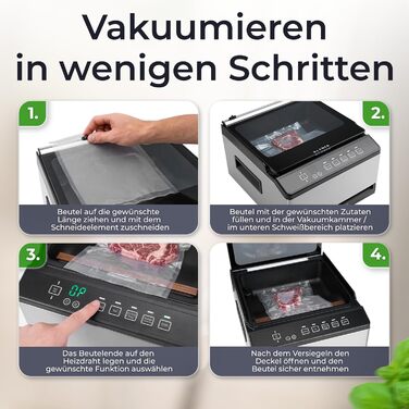 Вакууматор KLAMER Vakuumierer Pro 80 (2025) для сухих та вологих продуктів, для Sous Vide, з пакетами та шлангом