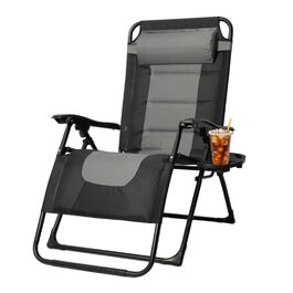 Розкішне крісло-шезлонг для саду, 72 см, з підстаканником та подушкою, сірий колір